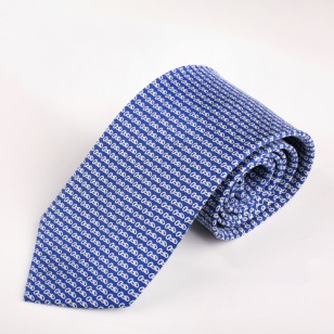 Corbata 100% seda twill estampada ,firma "HOWARDS LONDON",azul/ blanco