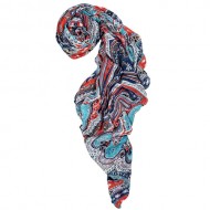 Foulard mixto algodón /modal estampado,tacto suave, tamaño100 X 180 cms,tonos rojo/azul