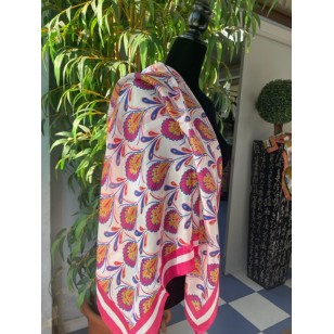 Pañuelo 100% seda Jaipur,90 X90 cms, estampado tonos rosa 